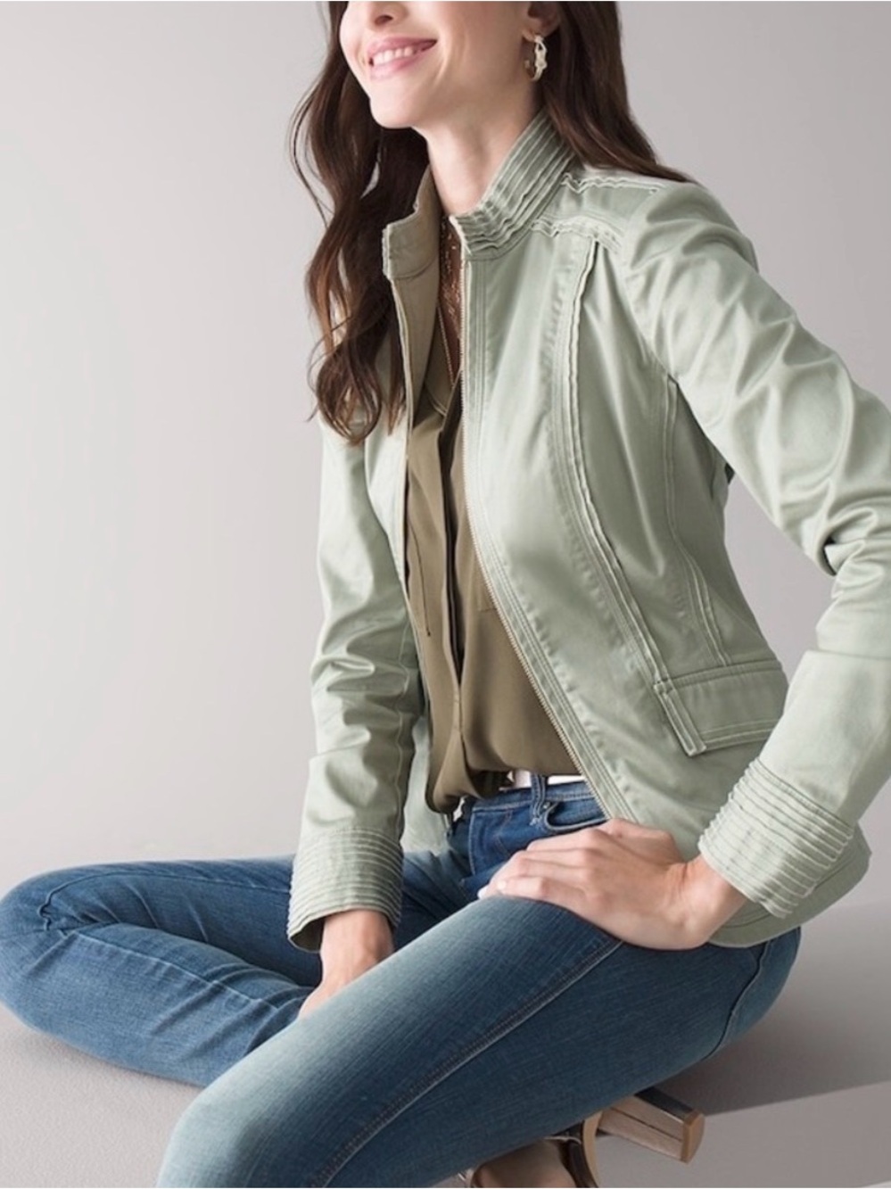 White House Black Market Raw Edge Military Jacket - Sage